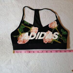 VGUC: Adidas Floral Logo Black Mesh Racerback Sports Bra